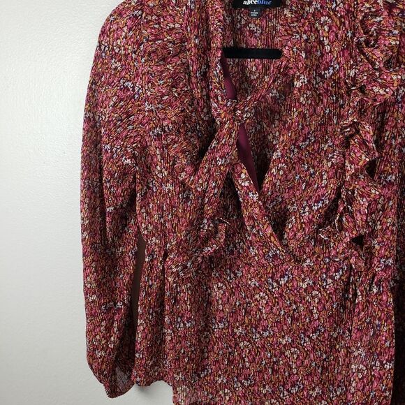 Women's Alice Blue Ruffle Floral Pop Over Front Tie Business casual Red Shirt - Picture 8 of 13